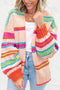 Chunky Striped Open Front Balloon Sleeve Cardigan